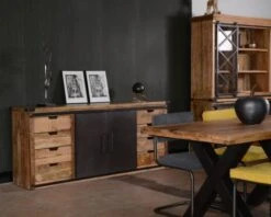 Buffet Métal Et Bois 200cm Portes Coulissantes "Caractère"
