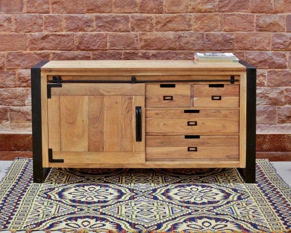 Buffet Bas Industriel En Bois D’acacia Naturel Et Métal "Montréal"