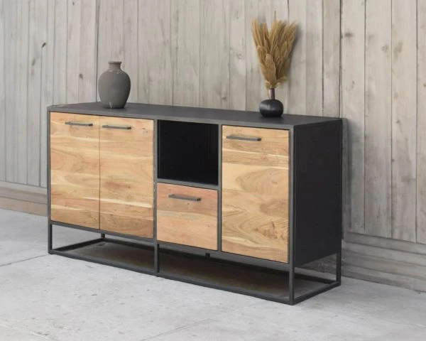 Buffet Bas Industriel Métal Et Bois 170cm "Garry" – Image 3