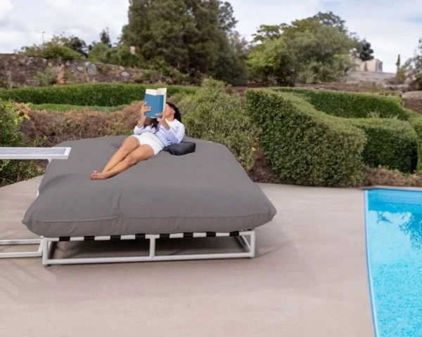 Transat 2 Places Tissu Sunbrella Taupe Et Alu Blanc "Sipura Island"