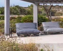 Bain De Soleil Double En Alu Noir Et Tissu Gris Foncé Sunbrella "Sipura Island"