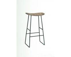 Tabouret Métal Noir Bois Massif Meuble House "Bendigo"