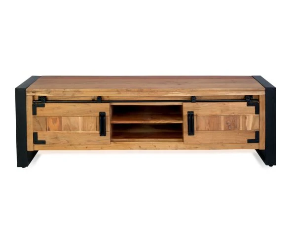 Meuble Télé Style Industriel Bois Et Métal 2 Portes "Montréal" 160cm – Image 2