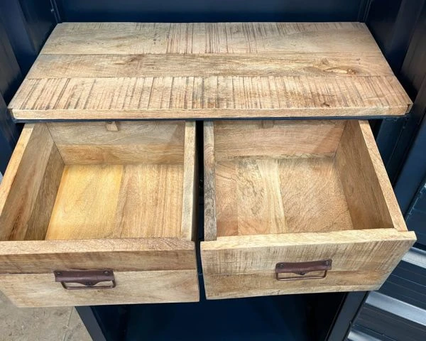 Meuble Bar Container Esprit Récup En Métal Bleu Nuit Et Bois "Crazy" Haut. 178cm – Image 7