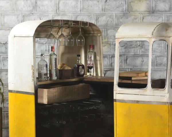 Meuble Bar Style Combi Métal Jaune Et Blanc Avec Comptoir Bois "Crazy" – Image 8