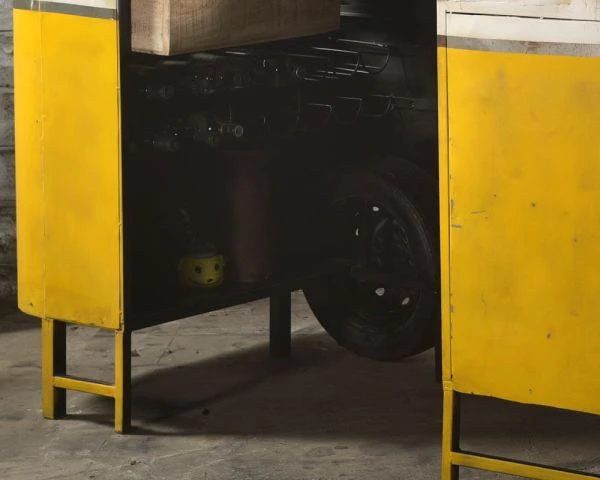 Meuble Bar Style Combi Métal Jaune Et Blanc Avec Comptoir Bois "Crazy" – Image 2