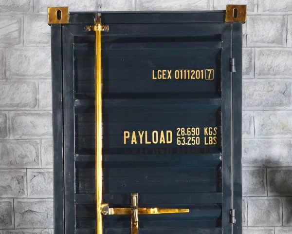 Meuble Bar Container Esprit Récup En Métal Bleu Nuit Et Bois "Crazy" Haut. 178cm – Image 4