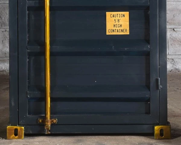 Meuble Bar Container Esprit Récup En Métal Bleu Nuit Et Bois "Crazy" Haut. 178cm – Image 5