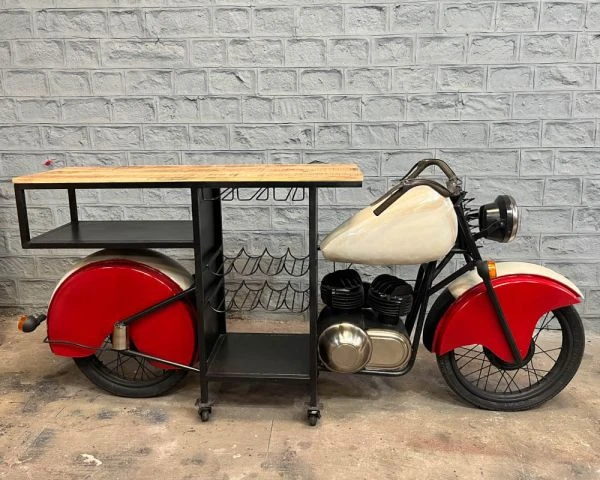 Bar Moto Noir Et Rouge "Crazy" Bois Massif Et Métal Vintage – Image 7