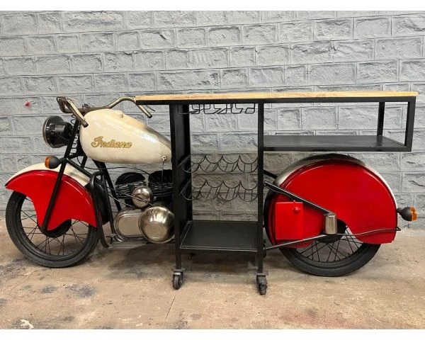 Bar Moto Noir Et Rouge "Crazy" Bois Massif Et Métal Vintage – Image 8