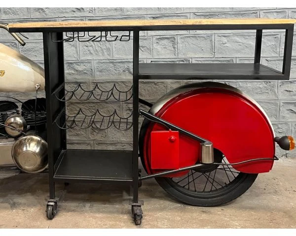 Bar Moto Noir Et Rouge "Crazy" Bois Massif Et Métal Vintage – Image 5