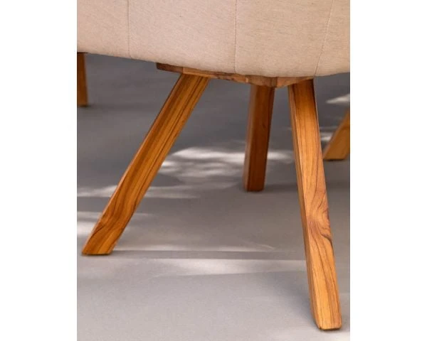 Chaise De Jardin Tissu Sunbrella Blanc Cassé Pieds Teck "Lombok" – Image 4