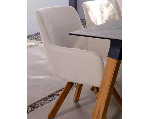 Chaise De Jardin Tissu Sunbrella Blanc Cassé Pieds Teck "Lombok"