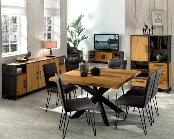 Table Basse En Fer Vieilli Et Teck Recyclé Aspect Factory "Athéna" – Image 3