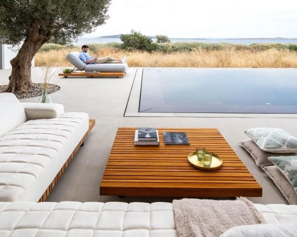 Table Basse Carrée En Teck Massif Et Aluminium 120 X 120 Cm "Lombok"