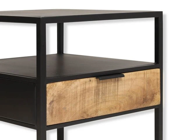 Table De Chevet Industrielle Noire Et Bois 1 Tiroir "Atelier" – Image 5