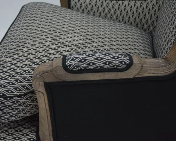 Fauteuil Bergère "Sofia" Bois Massif Et Tissu Noir Et Blanc à Losanges – Image 6