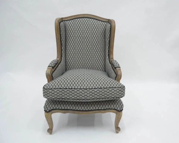Fauteuil Bergère "Sofia" Bois Massif Et Tissu Noir Et Blanc à Losanges – Image 2