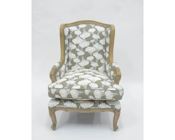 Fauteuil Bergère Imprimé Ginko Taupe Et Crème "Sofia" Ultra Confort – Image 5