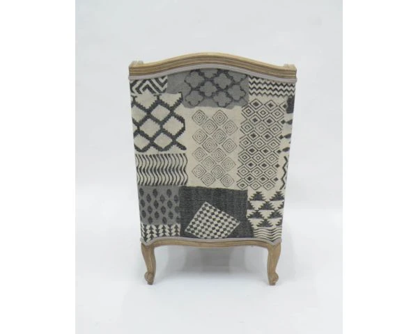 Fauteuil Bergère Tissu Patchwork Gris Et Bois Naturel Clair "Sofia" – Image 3