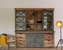 Vaisselier Industriel Métal Et Bois Portes Coulissantes 2m "Caractère"