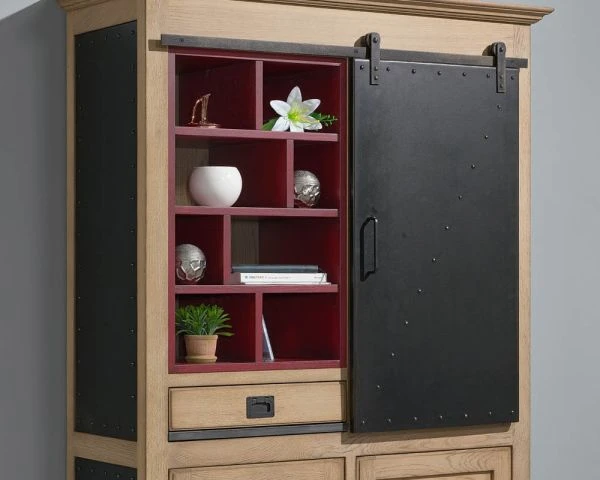 Bibliothèque "San Francisco" Style Factory Métal, Bois Crème Et Rouge – Image 4