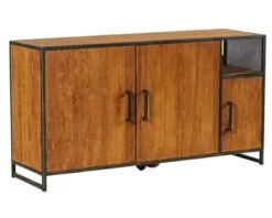 Buffet Bas En Teck Recyclé Et Fer Vieilli 3 Portes 1 Niche "Athéna"