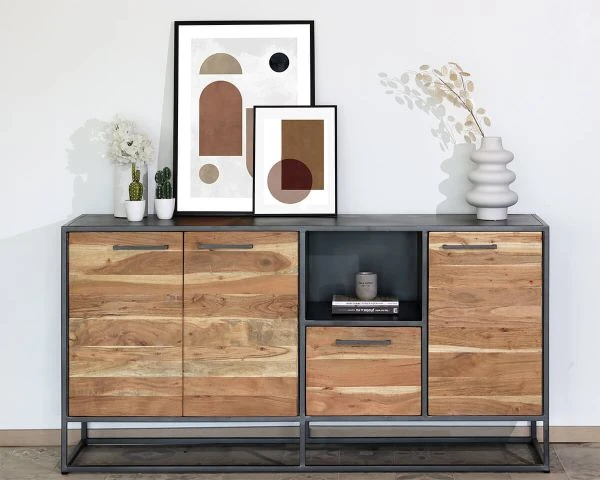 Buffet Bas Industriel Métal Et Bois 170cm "Garry" – Image 2