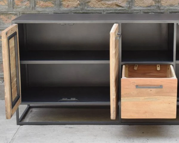 Buffet Bas Industriel Métal Et Bois 170cm "Garry" – Image 4