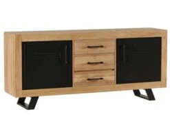 Buffet Design ChĂŞne Massif Naturel Et Noir 2 Portes 3 Tiroirs "Davos"