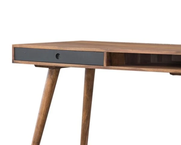 Bureau Scandinave Avec Pieds Compas Bois Et Pierre "Vintage Grey" – Image 3