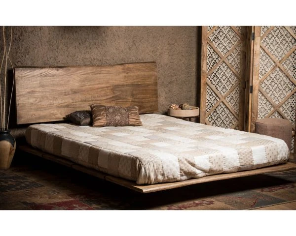 Lit Style Asiatique En Bois Exotique Et Métal "Pop Vintage"