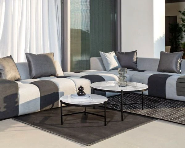 Pouf Ottoman Carré Tissu Sunbrella Gris Bi-teinte "Lazy Beach" – Image 4