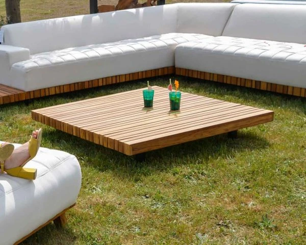 Table Basse Carrée En Teck Massif Et Aluminium 120 X 120 Cm "Lombok" – Image 6
