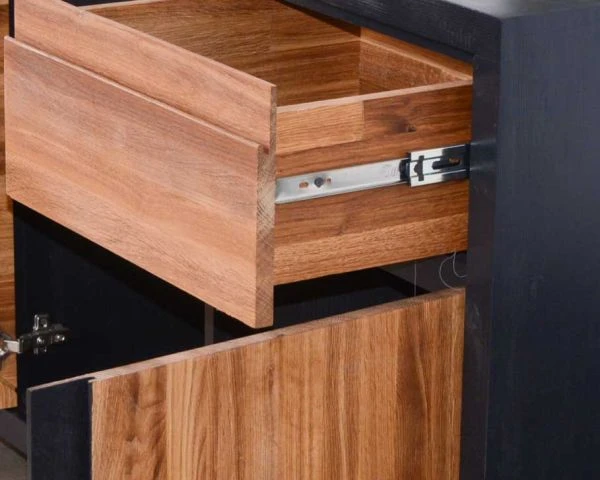 Buffet Noir Et Bois Style Contemporain 4 Portes 1 Tiroir "Flix" – Image 7