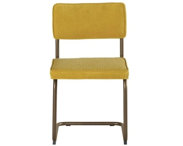 Lot De 4 Chaises Vintage Tissu Jaune Curry Métal Cuivré "Caractère" – Image 2