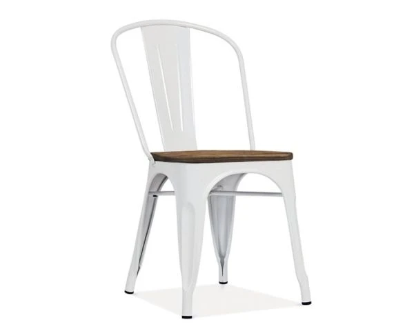 Chaise Bistrot Vintage Métal Blanc Et Bois Massif 'Industry'