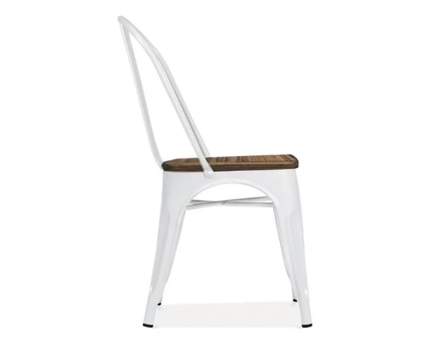 Chaise Bistrot Vintage Métal Blanc Et Bois Massif 'Industry' – Image 3