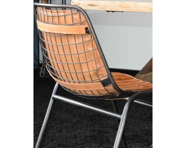 Lot De 4 Chaises Industrielles Métal Et Cuir Marron Antique " Rétro" – Image 5