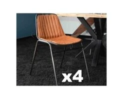 Lot De 4 Chaises Industrielles Métal Et Cuir Marron Antique " Rétro"