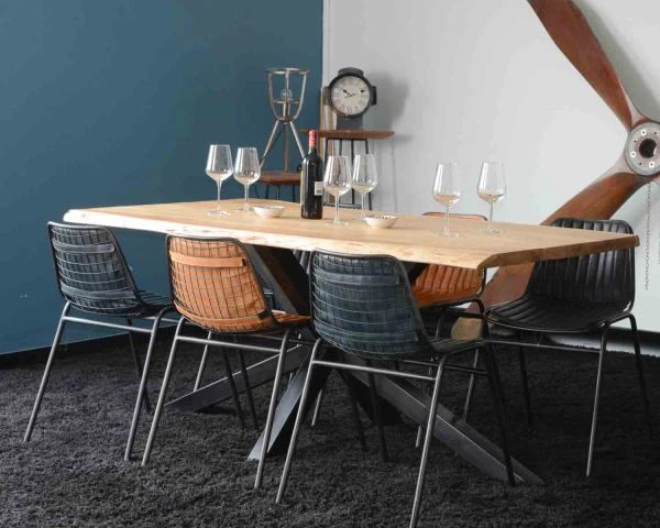 Lot De 4 Chaises Industrielles Métal Et Cuir Marron Antique " Rétro" – Image 6