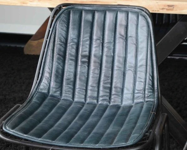 Lot De 4 Chaises Cuir Bleu Pétrole Et Pieds Métal "Rétro" Style Vintage – Image 5