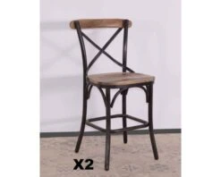 Lot De 2 Chaises Hautes Assise Bois Naturel Métal Noir "Snack Indus"