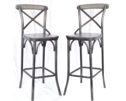 Lot De 2 Chaises De Bar Gris Foncé "Snack Indus" Métal Et Bois