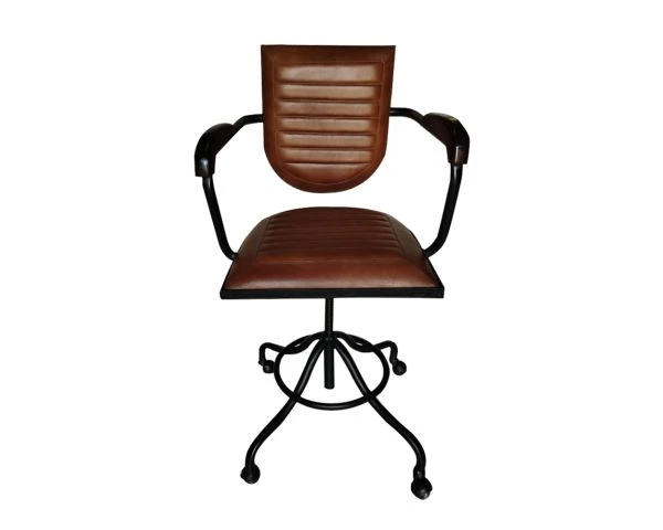 Fauteuil De Bureau Rétro En Cuir Vieilli Marron "Rétro" à Roulettes – Image 3