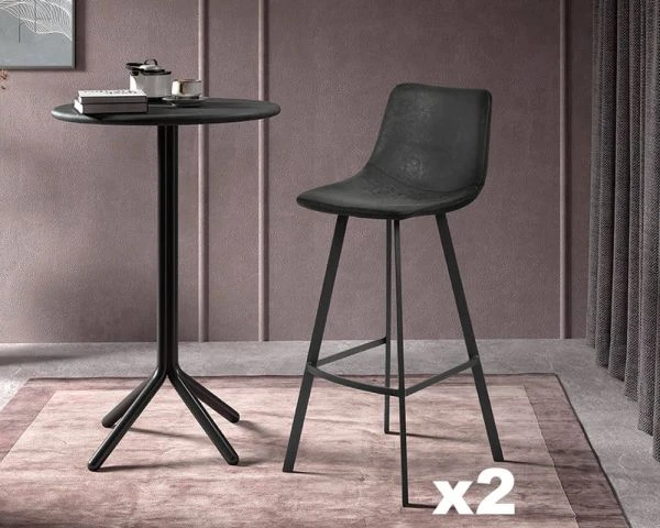 Lot De 2 Chaises De Bar Noires "For" Esprit Vintage PU Et Métal