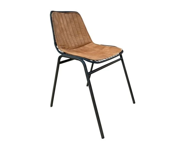 Lot De 4 Chaises Industrielles Métal Et Cuir Marron Antique " Rétro" – Image 2