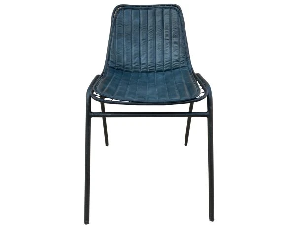 Lot De 4 Chaises Cuir Bleu Pétrole Et Pieds Métal "Rétro" Style Vintage – Image 2