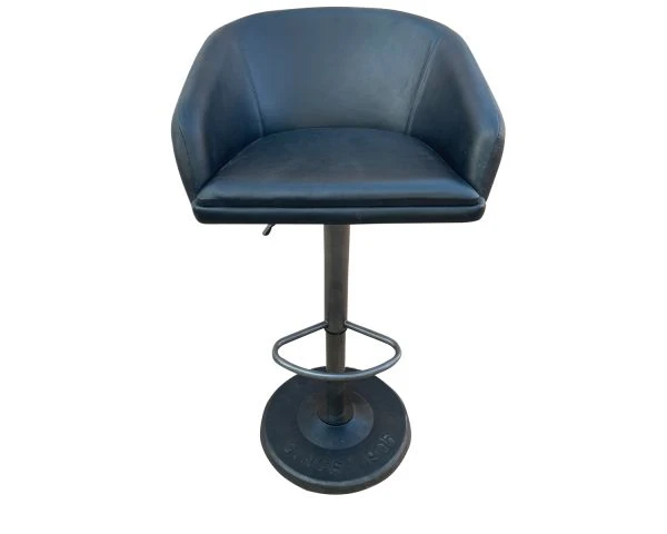 Tabouret De Bar Industriel En Cuir Noir Réglable Sur Vérin "Rétro" – Image 2