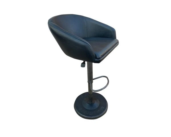 Tabouret De Bar Industriel En Cuir Noir Réglable Sur Vérin "Rétro" – Image 3